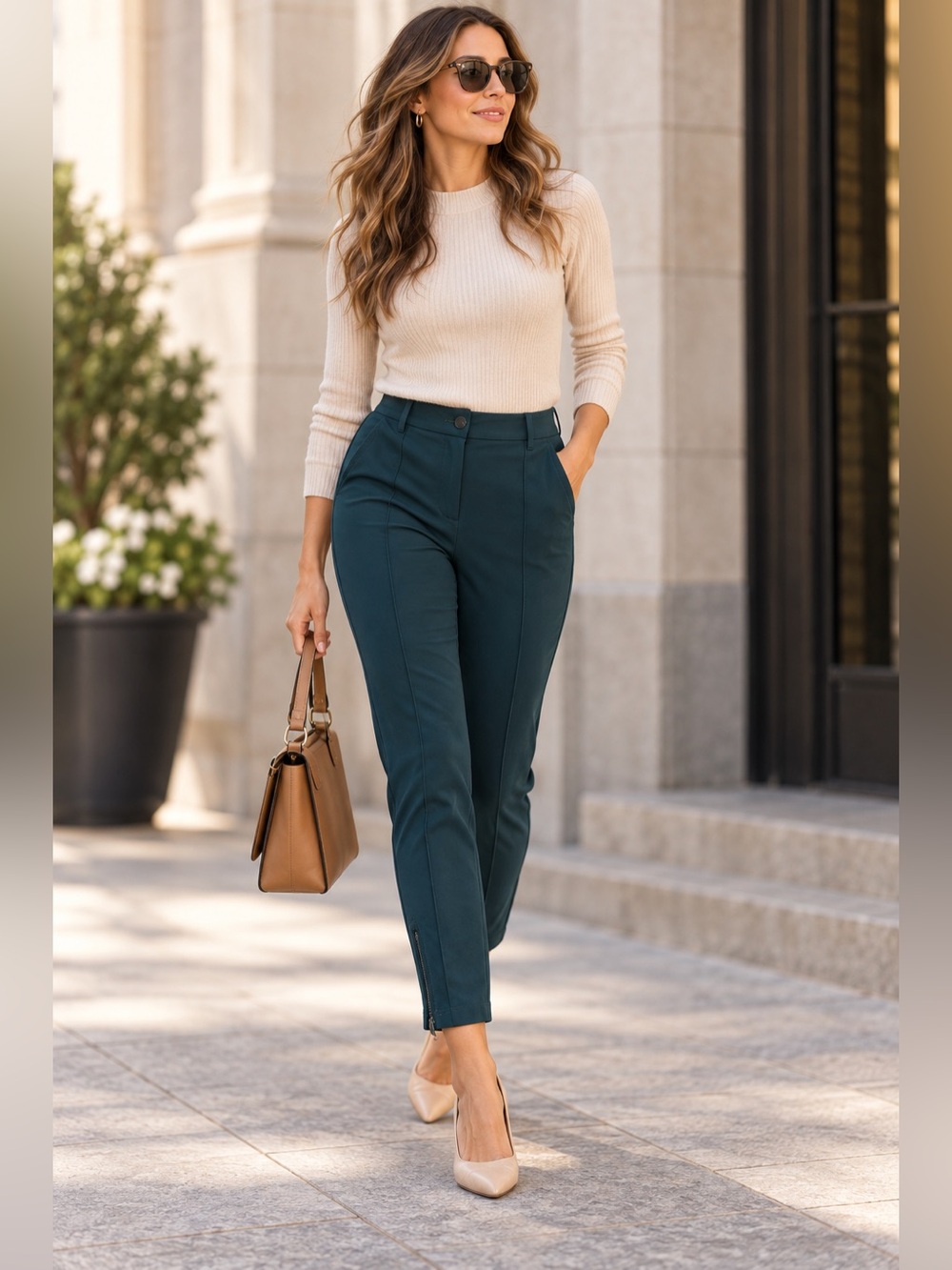 Betabrand XXL Forest Green Stretch Ankle Pants Zip Hem Slim Leg Workwear Minimal
